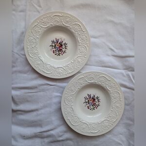 Wedgwood Swansea Floral Embossed Rim Soup Bowls - 2 Vintage